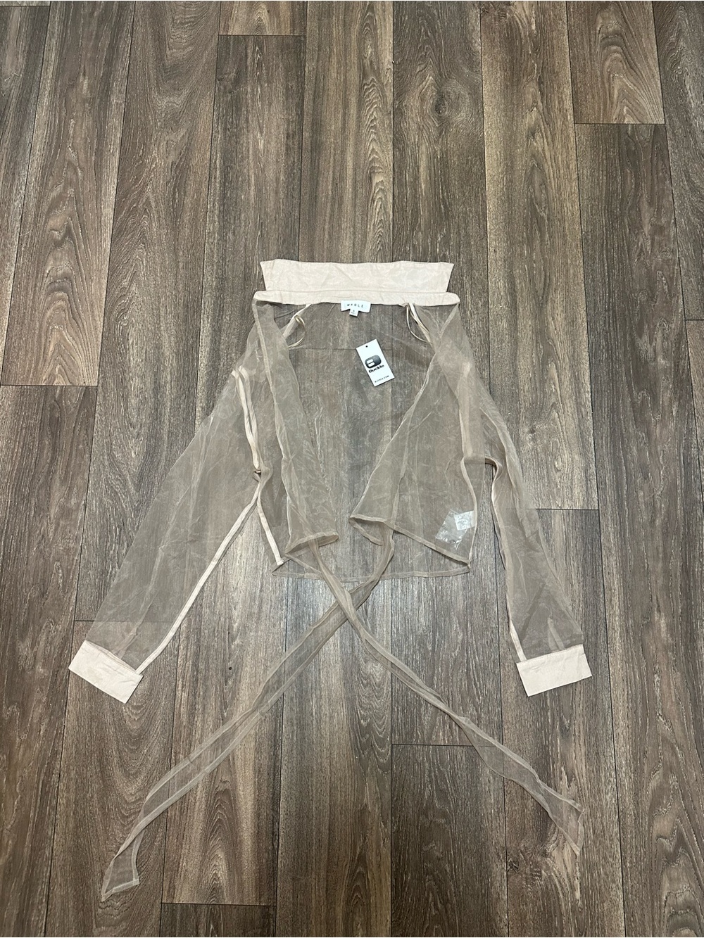 Buckle Sheer Tie-Front Cardigan in Beige